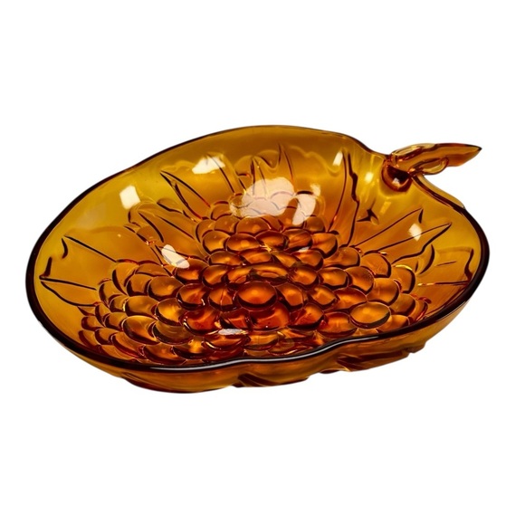 Indiana Glass Other - Vintage Indiana Glass Bowl Amber Heavily Embossed Grapes Fruit 13” Salad Bowl